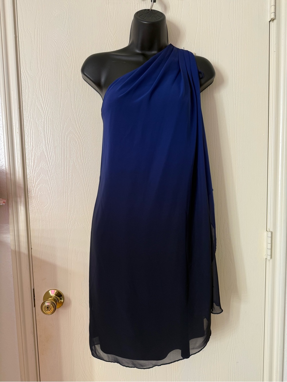 Blu Sage One-Shoulder Royal Navy Chiffon Dress